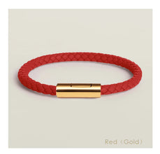 Handgewebtes Lederarmband mit Edelstahl-Button – Klassisches Unisex-Design in 15 Farben