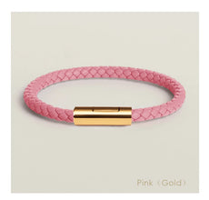 Handgewebtes Lederarmband mit Edelstahl-Button – Klassisches Unisex-Design in 15 Farben