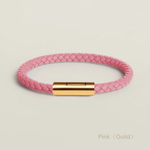 Handgewebtes Lederarmband mit Edelstahl-Button – Klassisches Unisex-Design in 15 Farben