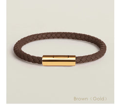 Handgewebtes Lederarmband mit Edelstahl-Button – Klassisches Unisex-Design in 15 Farben