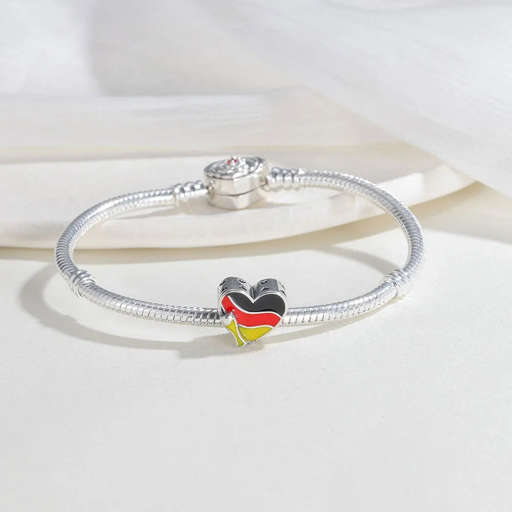 Deutschland Herz Charm 925 Sterling Silber – Schwarz Rot Gold Flagge Emaille Bettelarmband Anhänger