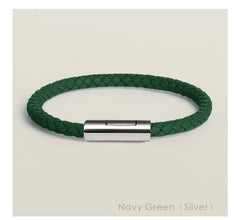 Handgewebtes Lederarmband mit Edelstahl-Button – Klassisches Unisex-Design in 15 Farben