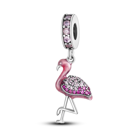 Flamingo Charm Silber Pink – Funkelnder Anhänger für Armbänder