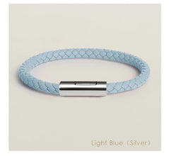 Handgewebtes Lederarmband mit Edelstahl-Button – Klassisches Unisex-Design in 15 Farben