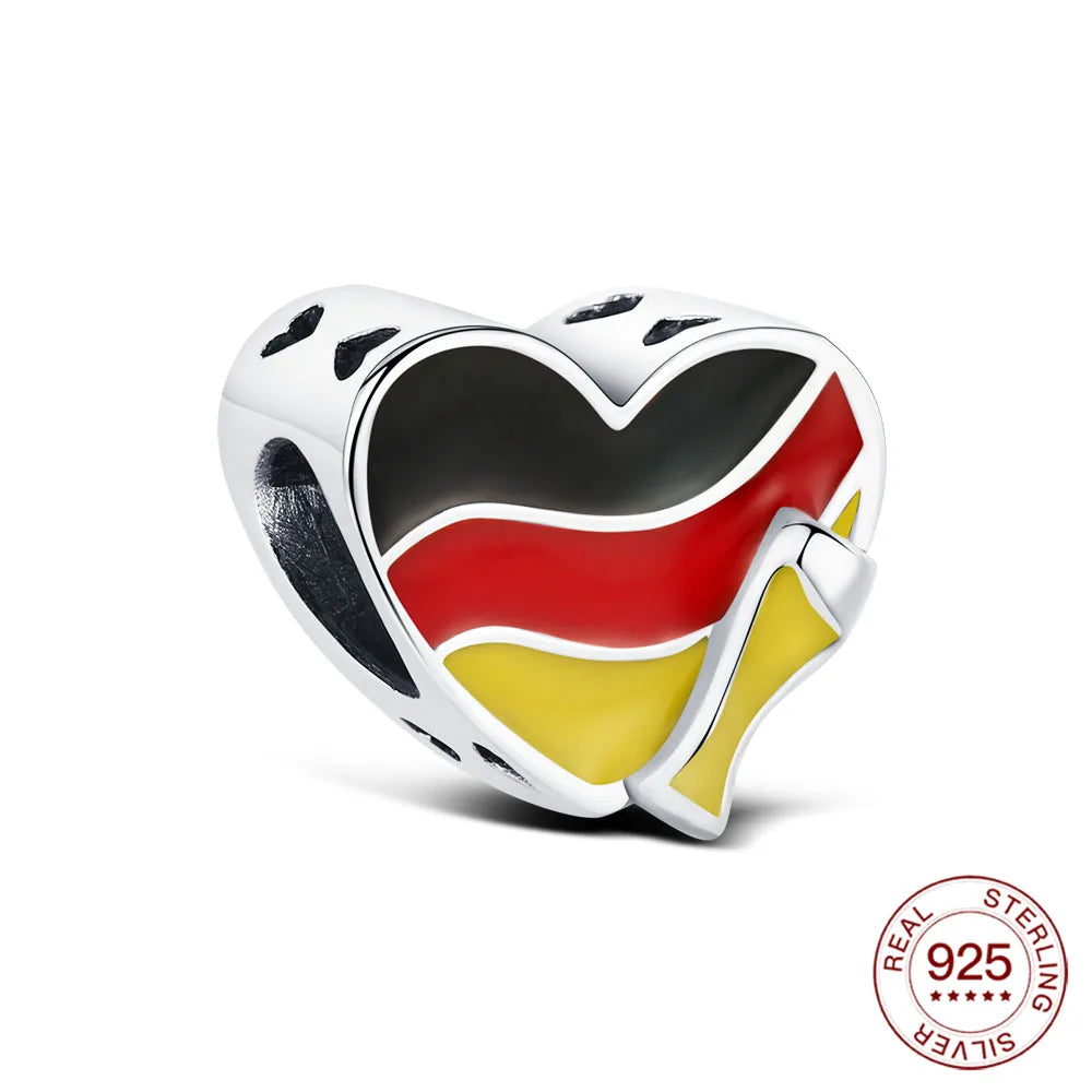 Deutschland Herz Charm 925 Sterling Silber – Schwarz Rot Gold Flagge Emaille Bettelarmband Anhänger