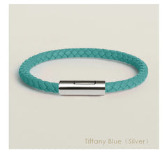 Handgewebtes Lederarmband mit Edelstahl-Button – Klassisches Unisex-Design in 15 Farben