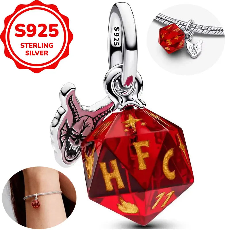 Stranger Things Charm Anhänger 925 Sterling Silber –  Demogorgon, Hellfire Club, Hawkins | für Bettelarmband