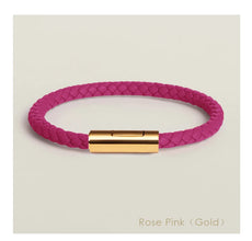 Handgewebtes Lederarmband mit Edelstahl-Button – Klassisches Unisex-Design in 15 Farben