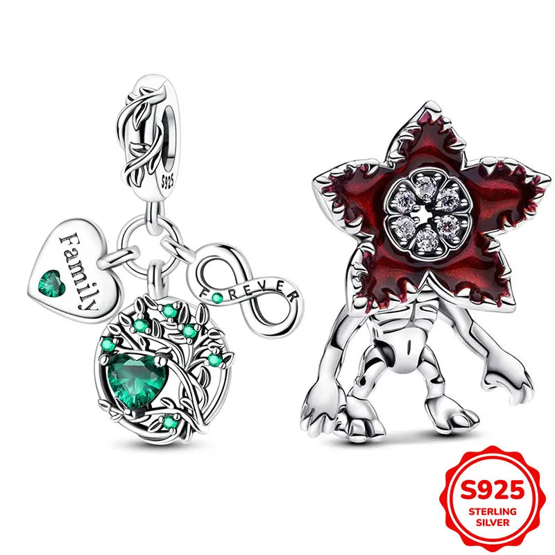 Stranger Things Charm Anhänger 925 Sterling Silber –  Demogorgon, Hellfire Club, Hawkins | für Bettelarmband