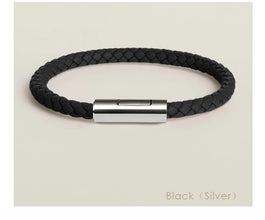 Handgewebtes Lederarmband mit Edelstahl-Button – Klassisches Unisex-Design in 15 Farben