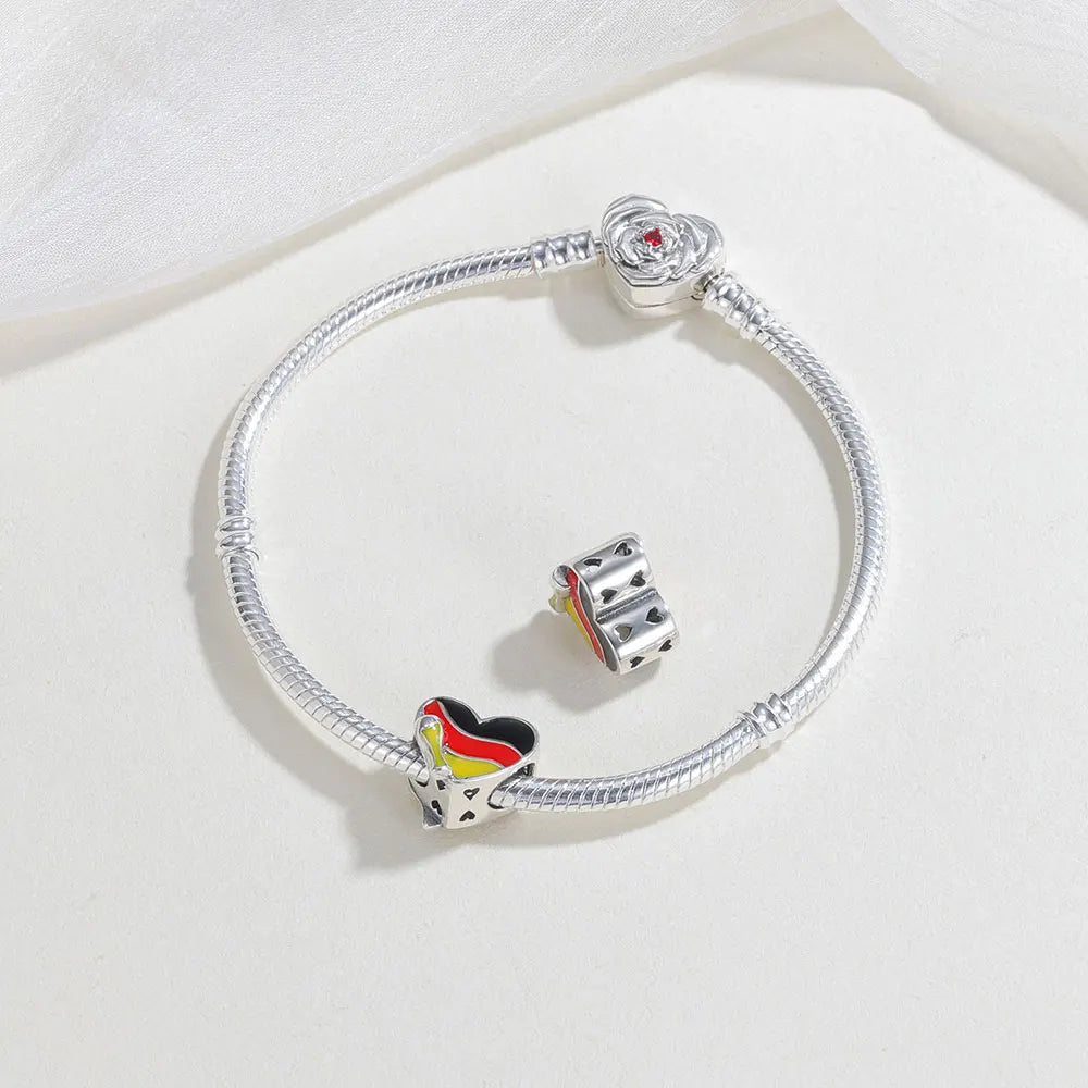 Deutschland Herz Charm 925 Sterling Silber – Schwarz Rot Gold Flagge Emaille Bettelarmband Anhänger