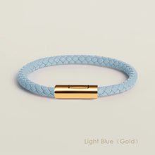 Handgewebtes Lederarmband mit Edelstahl-Button – Klassisches Unisex-Design in 15 Farben