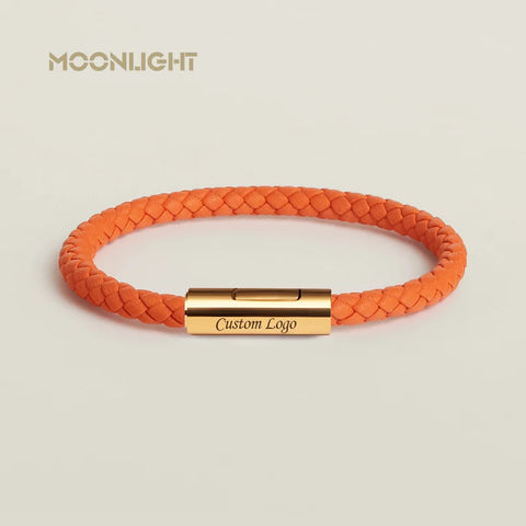 Handgewebtes Lederarmband mit Edelstahl-Button – Klassisches Unisex-Design in 15 Farben