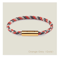 Handgewebtes Lederarmband mit Edelstahl-Button – Klassisches Unisex-Design in 15 Farben