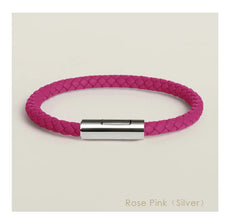 Handgewebtes Lederarmband mit Edelstahl-Button – Klassisches Unisex-Design in 15 Farben