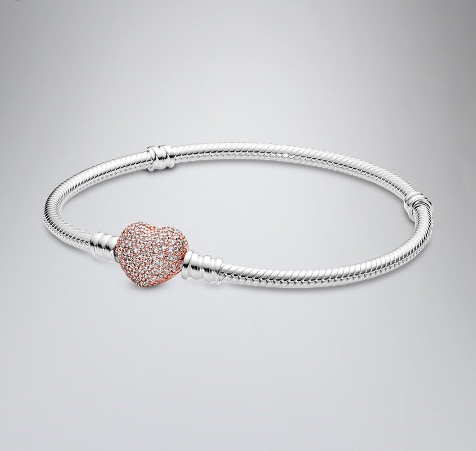 Charm Armband 925 Sterling Silber – Funkelnder Herz Verschluss mit Zirkonia - CharmsLuv