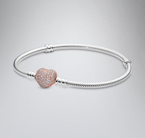 Charm Armband 925 Sterling Silber – Funkelnder Herz Verschluss mit Zirkonia - CharmsLuv