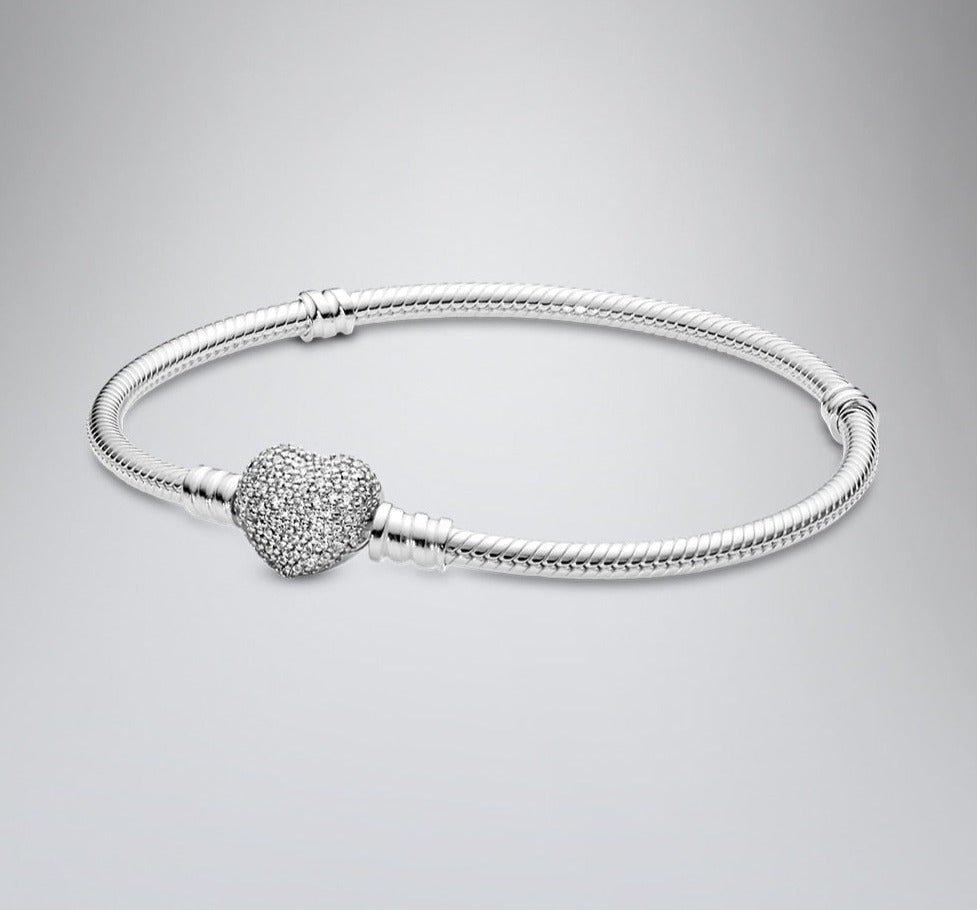 Charm Armband 925 Sterling Silber – Funkelnder Herz Verschluss mit Zirkonia - CharmsLuv