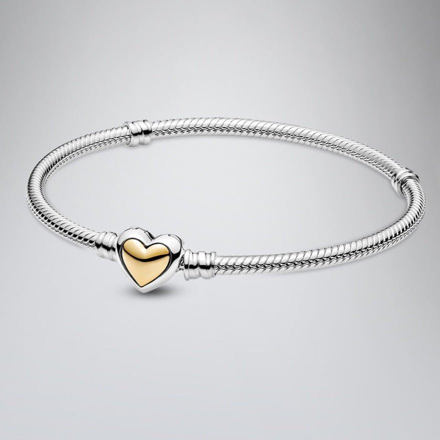 Charm Armband 925 Sterling Silber – Goldener Herz Verschluss mit T - Bar - CharmsLuv