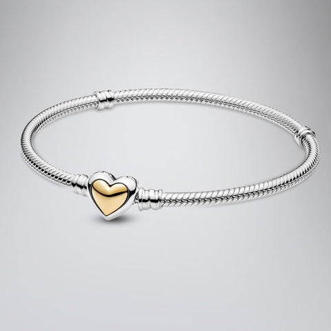 Charm Armband 925 Sterling Silber – Goldener Herz Verschluss mit T - Bar - CharmsLuv