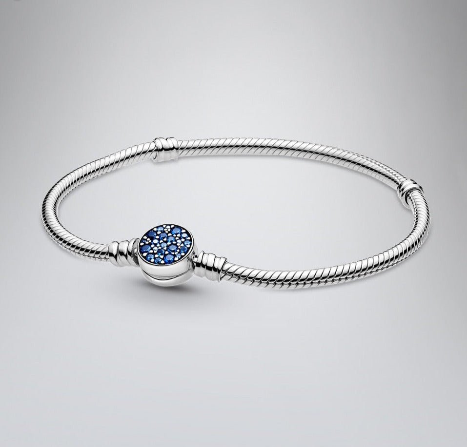 Charm Armband 925 Sterling Silber – Runder Verschluss mit blauen Zirkonia Steinen - CharmsLuv