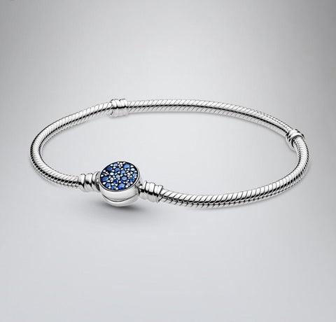 Charm Armband 925 Sterling Silber – Runder Verschluss mit blauen Zirkonia Steinen - CharmsLuv