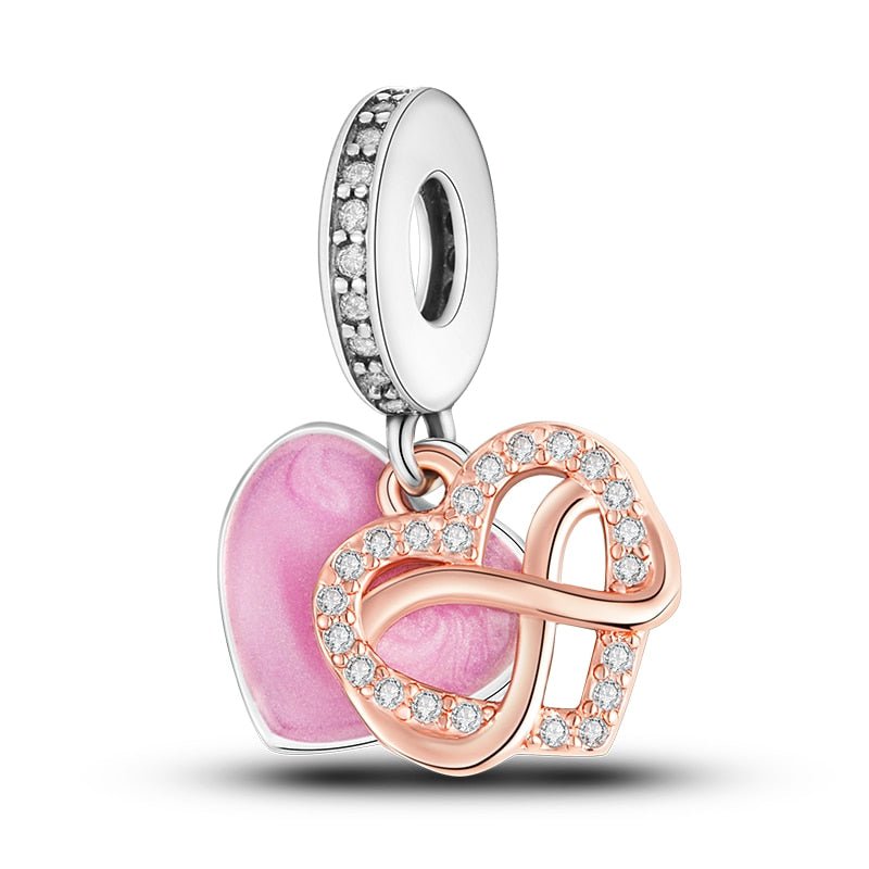 Doppelter Herz Charm Anhänger 925 Sterling Silber – Unendlichkeitszeichen für Bettelarmband - CharmsLuv