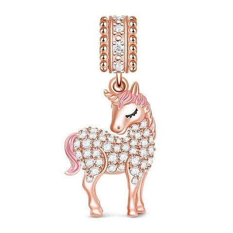 Einhorn Charm Anhänger 925 Sterling Silber – Magischer Bettelarmband Charm mit Zirkonia - CharmsLuv