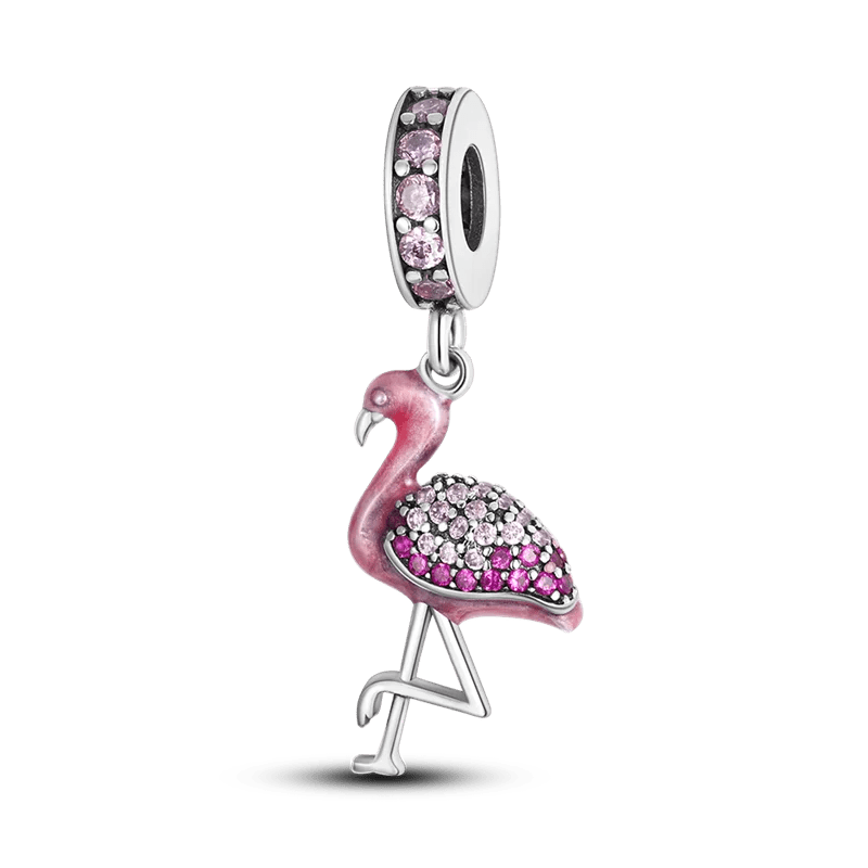 Flamingo Charm Anhänger Versilbert mit Strasssteinen – Pink für Bettelarmband - CharmsLuv