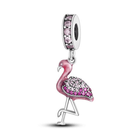 Flamingo Charm Anhänger Versilbert mit Strasssteinen – Pink für Bettelarmband - CharmsLuv