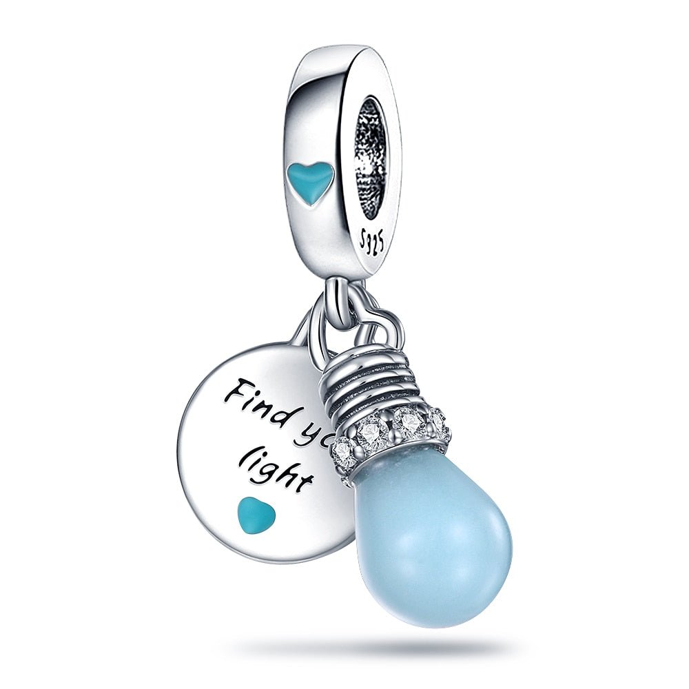 Glühbirne Charm Anhänger 925 Sterling Silber – Ideen Anhänger für Bettelarmband - CharmsLuv