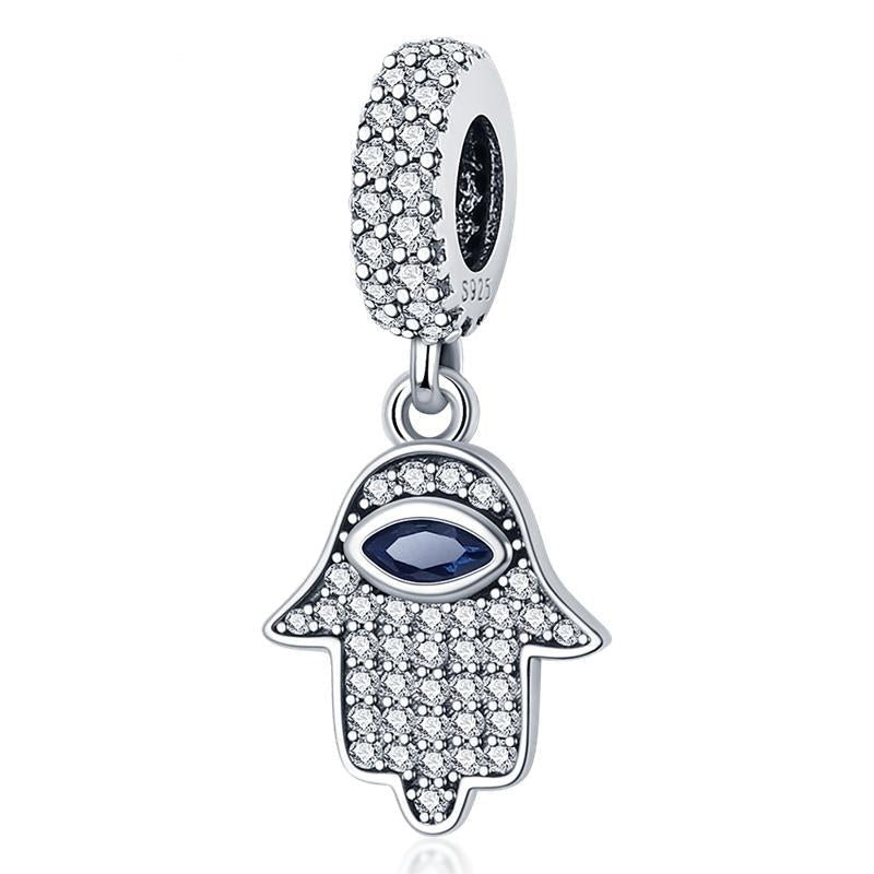 Hand der Fatima Charm 925 Sterling Silber – Hamsa Schutz Anhänger mit Zirkonia - CharmsLuv