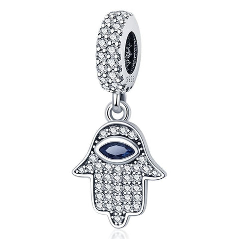 Hand der Fatima Charm 925 Sterling Silber – Hamsa Schutz Anhänger mit Zirkonia - CharmsLuv
