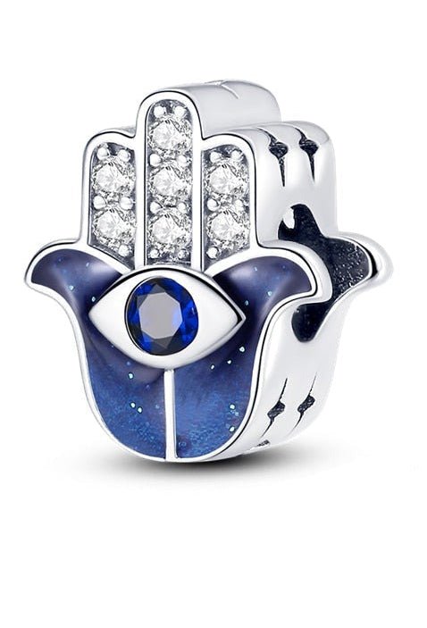 Hand der Fatima Charm Blau 925 Sterling Silber – Hamsa Schutz Anhänger mit Zirkonia - CharmsLuv