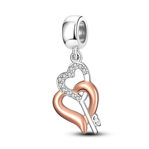 Herz Schlüssel Charm Anhänger 925 Sterling Silber – Liebes - Symbol für Bettelarmband - CharmsLuv