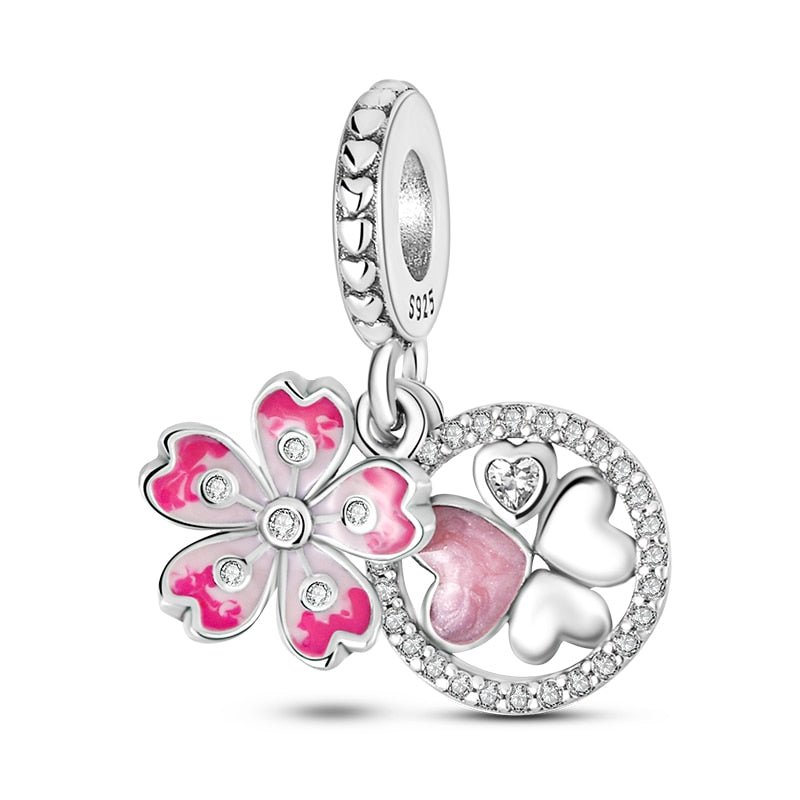 Kleeblatt Herz Charm Anhänger 925 Sterling Silber – Glücksbringer für Bettelarmband - CharmsLuv