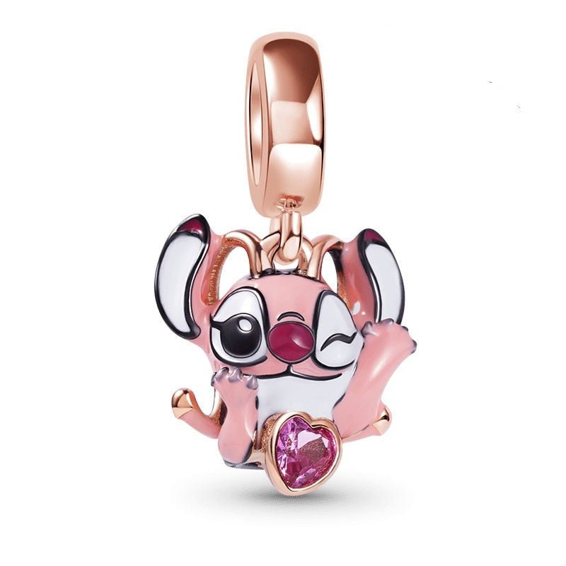 Lilo &amp; Stitch Charm 925 Sterling Silber – Ohana Familie Anhänger mit Zirkonia - CharmsLuv