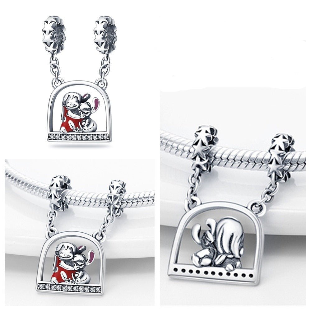 Lilo &amp; Stitch Charm 925 Sterling Silber – Ohana Familie Anhänger mit Zirkonia - CharmsLuv