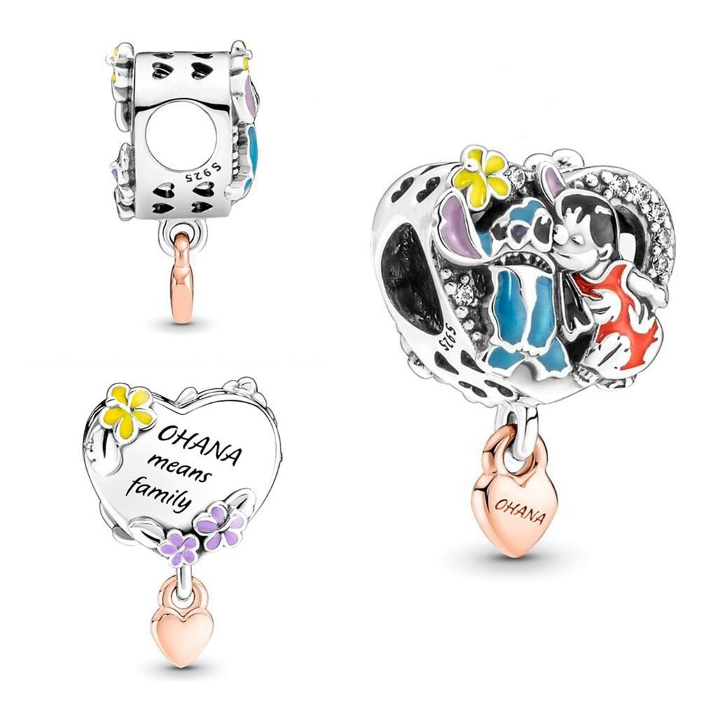 Lilo &amp; Stitch Charm 925 Sterling Silber – Ohana Familie Anhänger mit Zirkonia - CharmsLuv