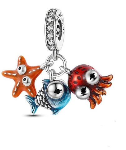 Meeres Charm Trio 925 Sterling Silber – Dreier Ocean Anhänger für Bettelarmband - CharmsLuv