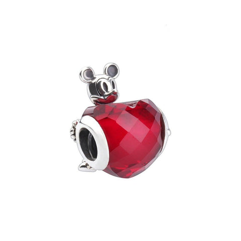 Mickey Maus Herz Charm 925 Sterling Silber – Rotes Kristall Herz Anhänger für Bettelarmband - CharmsLuv