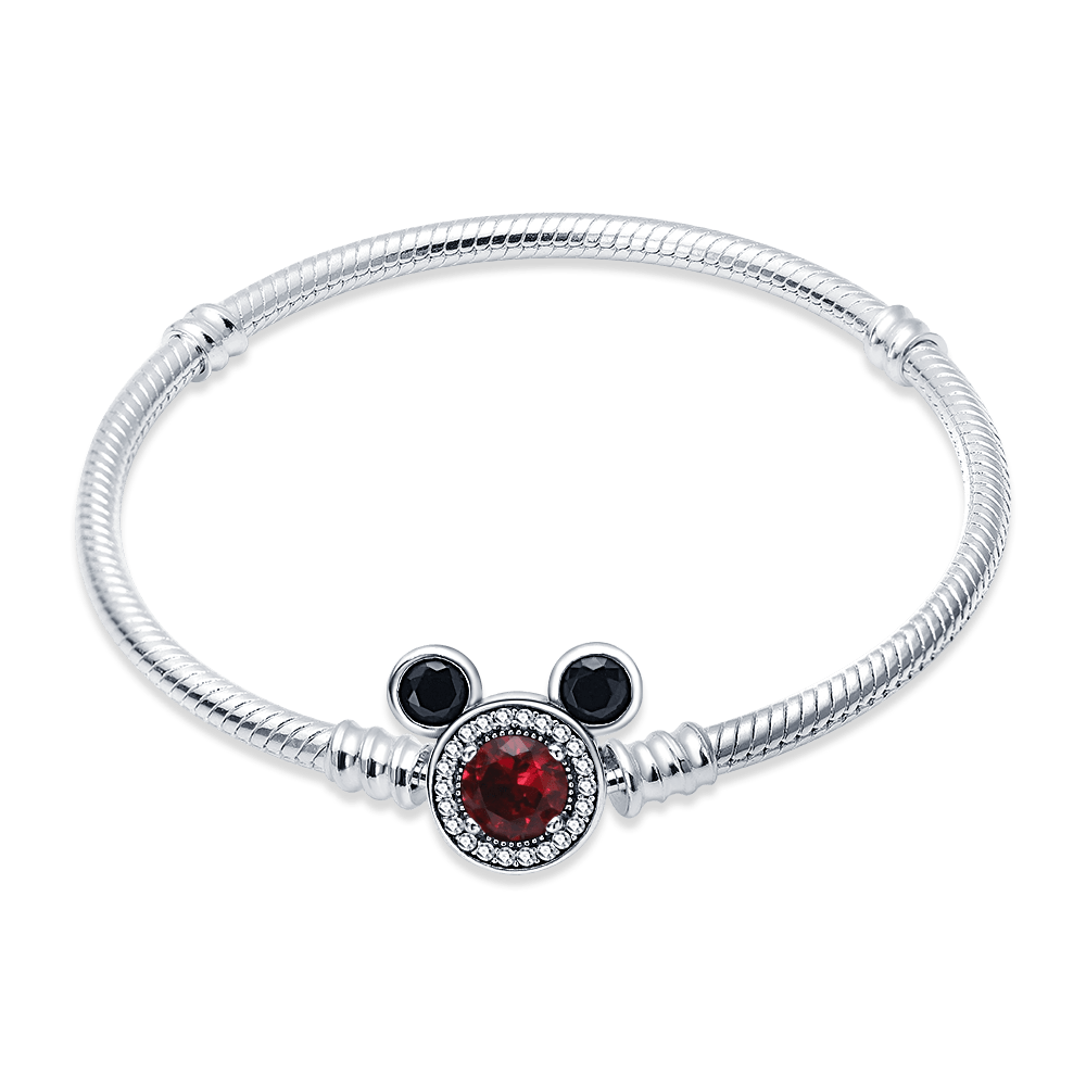 Mickey Mouse Charm Armband 925 Sterling Silber – Mäusekopf Verschluss mit Zirkonia (17–21 cm) - CharmsLuv