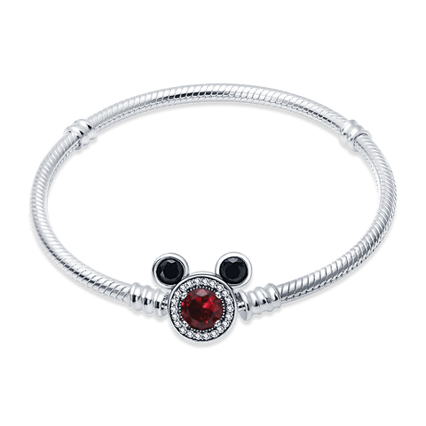 Mickey Mouse Charm Armband 925 Sterling Silber – Mäusekopf Verschluss mit Zirkonia (17–21 cm) - CharmsLuv