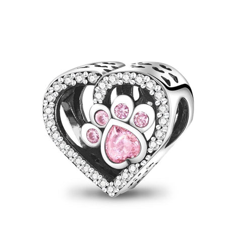 Pfoten Herz Charm Anhänger 925 Sterling Silber – Haustier - Liebe für Bettelarmband - CharmsLuv