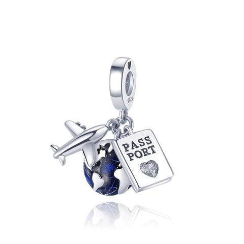 Reise Charm Anhänger Set 925 Sterling Silber – Flugzeug, Weltkugel & Reisepass für Bettelarmband - CharmsLuv