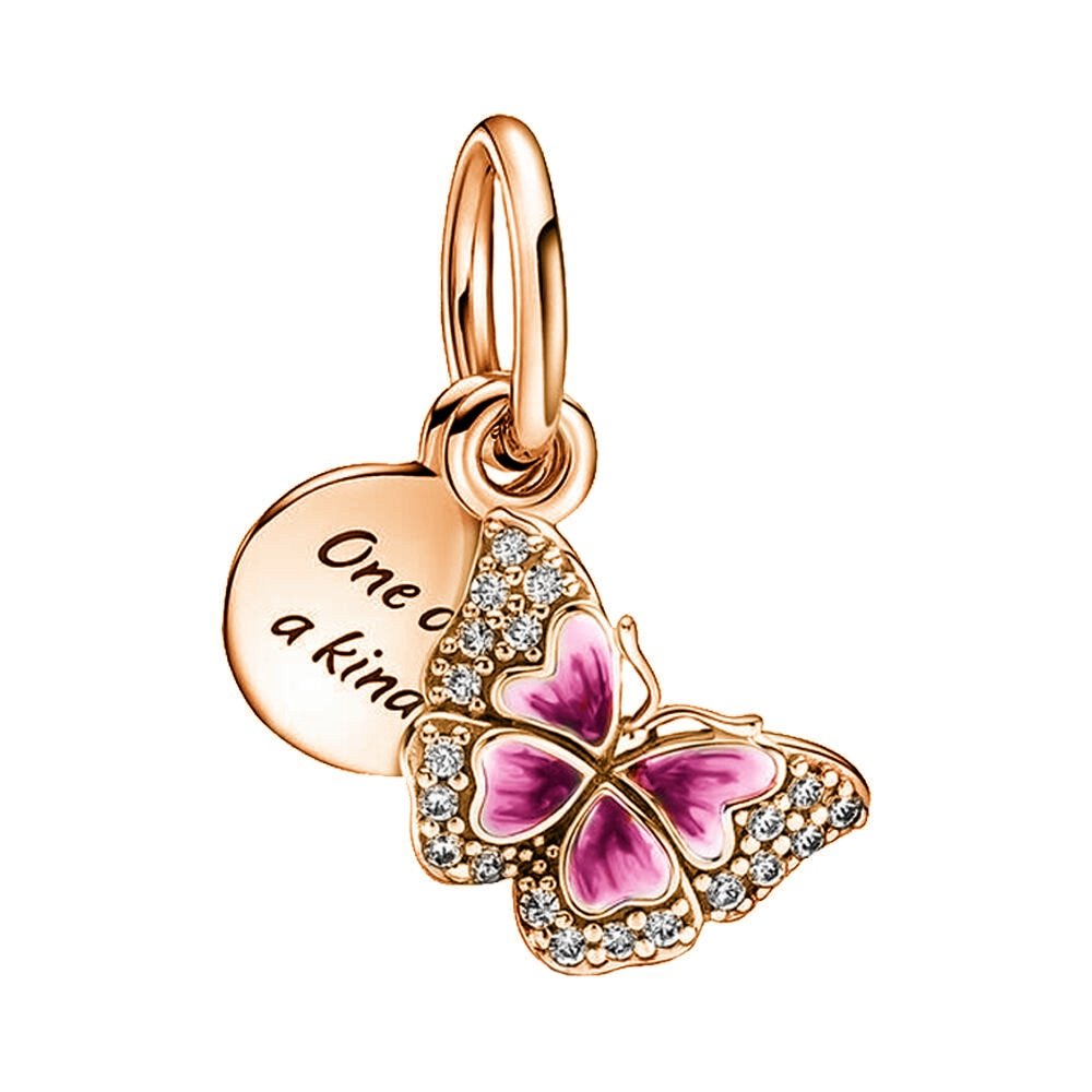 Schmetterling Charm Anhänger 925 Sterling Silber – Doppelter Bettelarmband Charm mit Zirkonia - CharmsLuv