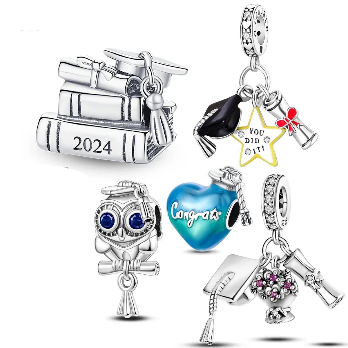 Schulabschluss Charm Kollektion 925 Sterling Silber – Geschenk - Anhänger für Bettelarmband - CharmsLuv
