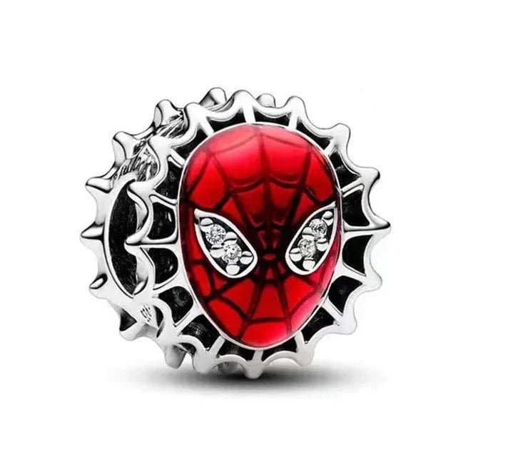 Spider - Man Masken Charm 925 Sterling Silber – Rote Maske mit Spinnennetz &amp; Zirkonia - CharmsLuv