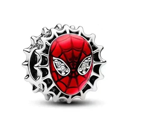 Spider - Man Masken Charm 925 Sterling Silber – Rote Maske mit Spinnennetz & Zirkonia - CharmsLuv