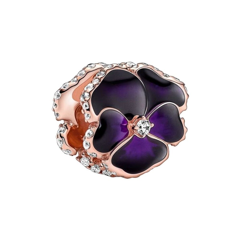 Stiefmütterchen Charm Anhänger 925 Sterling Silber Blau – Blumen Anhänger für Bettelarmband - CharmsLuv